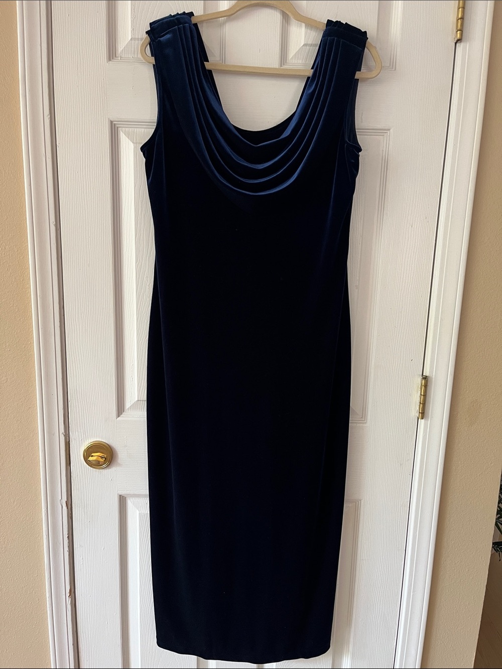 Alex Evenings Navy Velvet Cowl Neck Maxi Dress - Picture 1 of 5